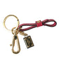 Dolce & Gabbana Red Calf Leather Gold Metal Logo Plaque Keyring Keychain