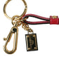 Dolce & Gabbana Red Calf Leather Gold Metal Logo Plaque Keyring Keychain