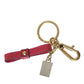 Dolce & Gabbana Red Calf Leather Gold Metal Logo Plaque Keyring Keychain