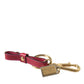 Dolce & Gabbana Red Calf Leather Gold Metal Logo Plaque Keyring Keychain