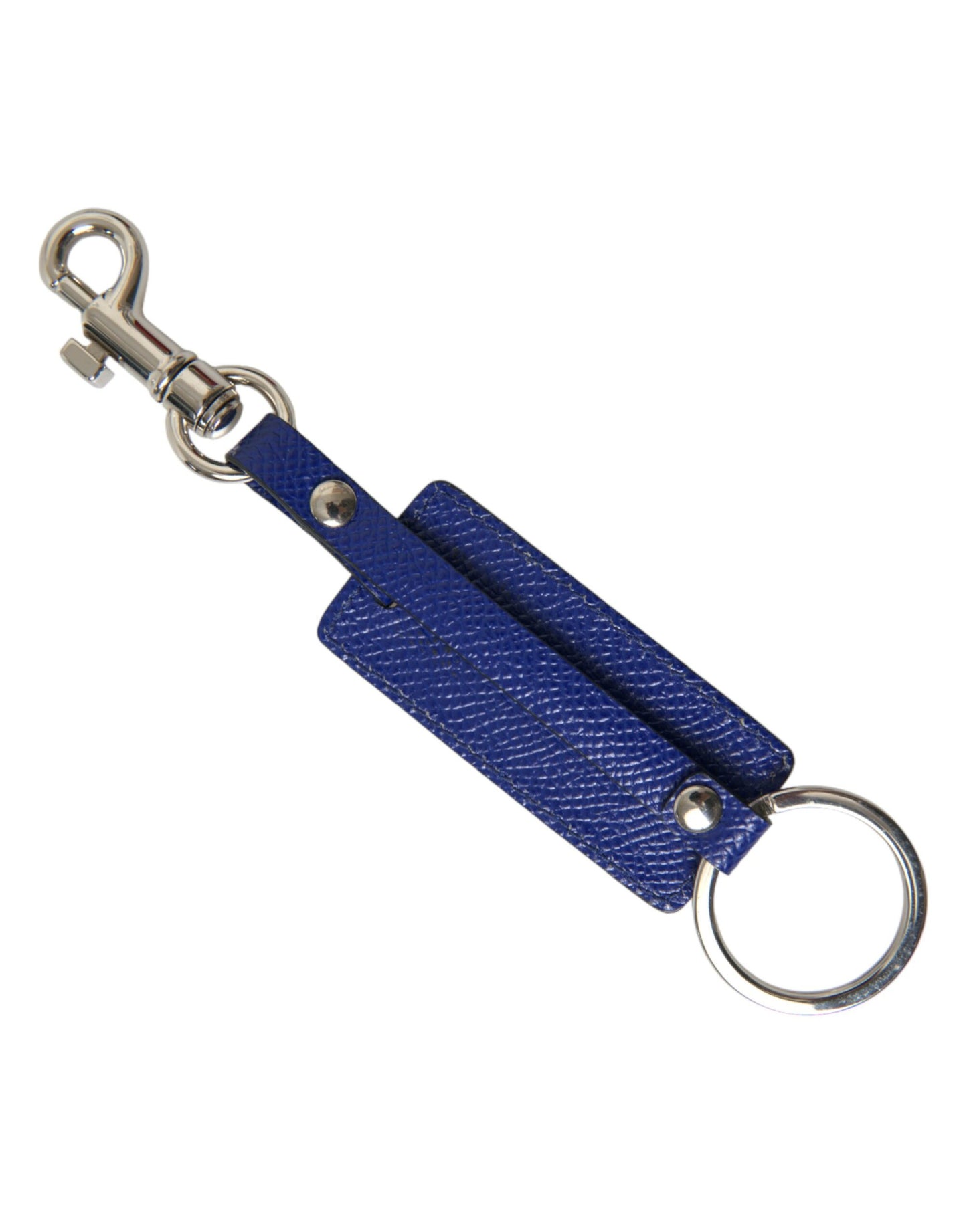 Dolce & Gabbana Blue Calf Leather DG Logo Silver Brass Keyring Keychain