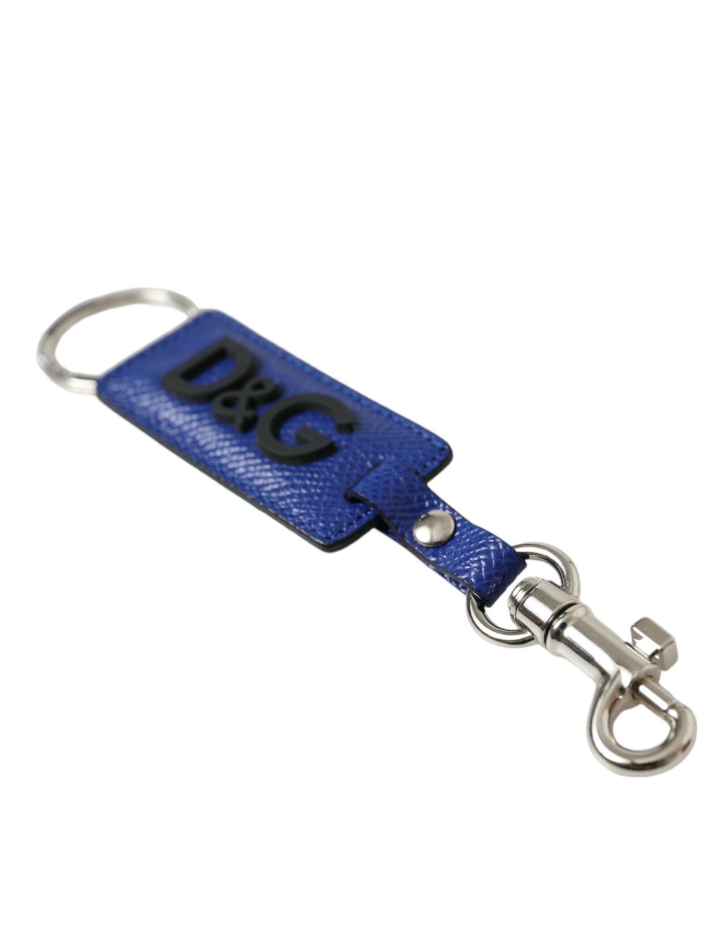 Dolce & Gabbana Blue Calf Leather DG Logo Silver Brass Keyring Keychain