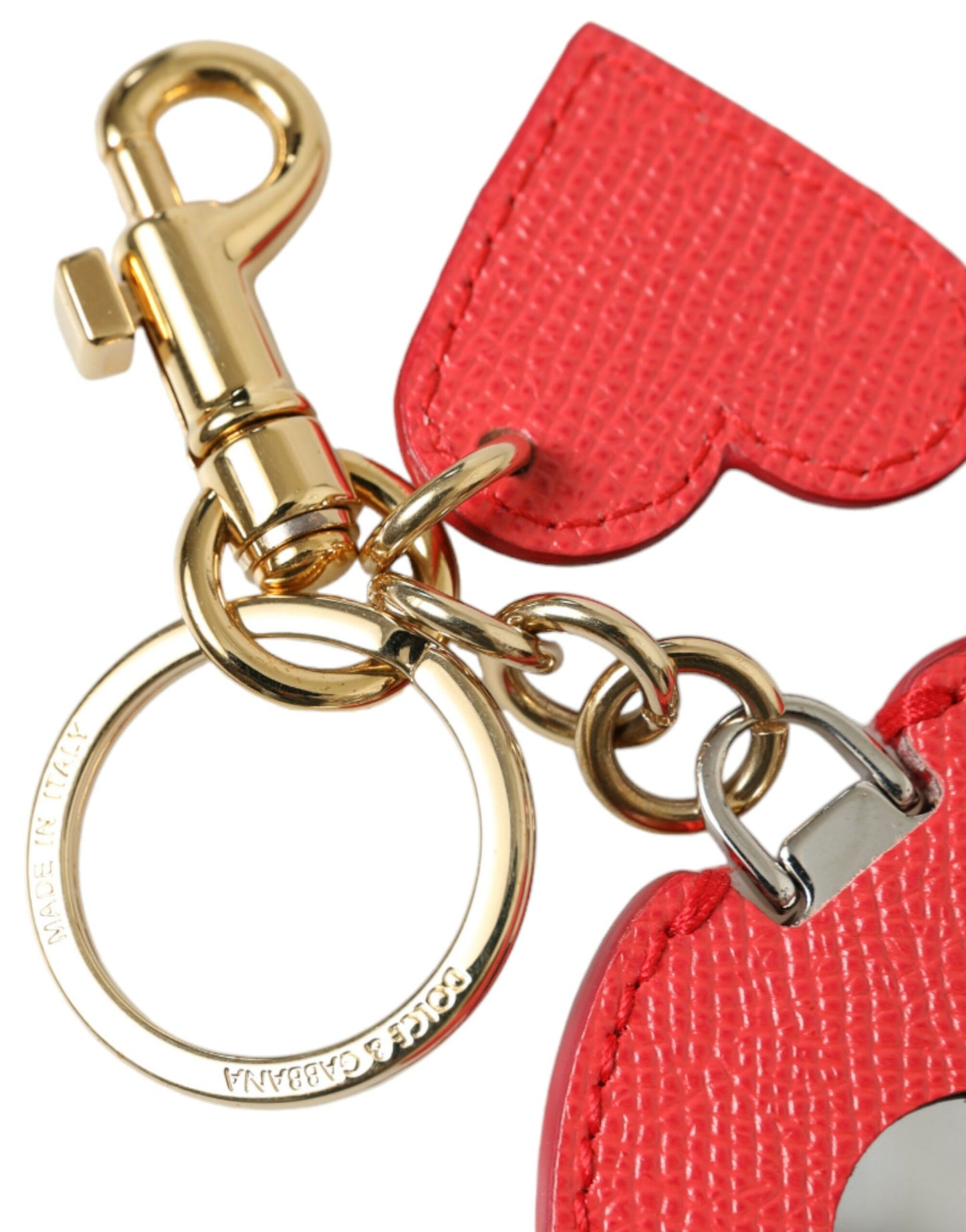 Dolce & Gabbana Red Heart Calf Leather Gold Tone Brass Keyring Keychain