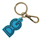 Dolce & Gabbana Blue Rubber Gold Tone Metal DG Logo Keyring Keychain