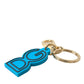 Dolce & Gabbana Blue Rubber Gold Tone Metal DG Logo Keyring Keychain