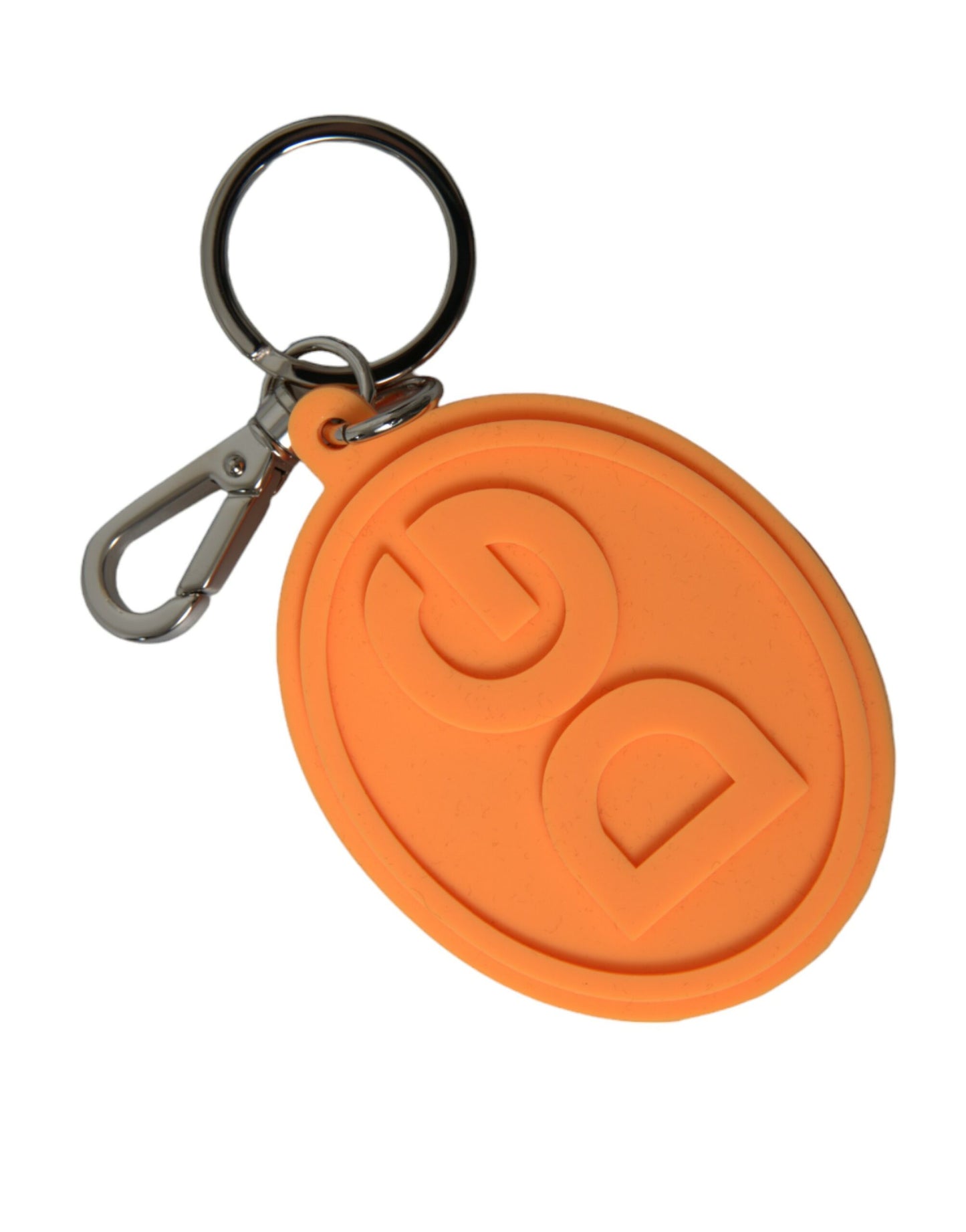 Dolce & Gabbana Orange Rubber DG Logo Silver Brass Metal Keyring Keychain