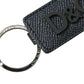 Dolce & Gabbana Black Calf Leather DG Logo Silver Brass Keyring Keychain