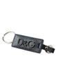 Dolce & Gabbana Black Calf Leather DG Logo Silver Brass Keyring Keychain