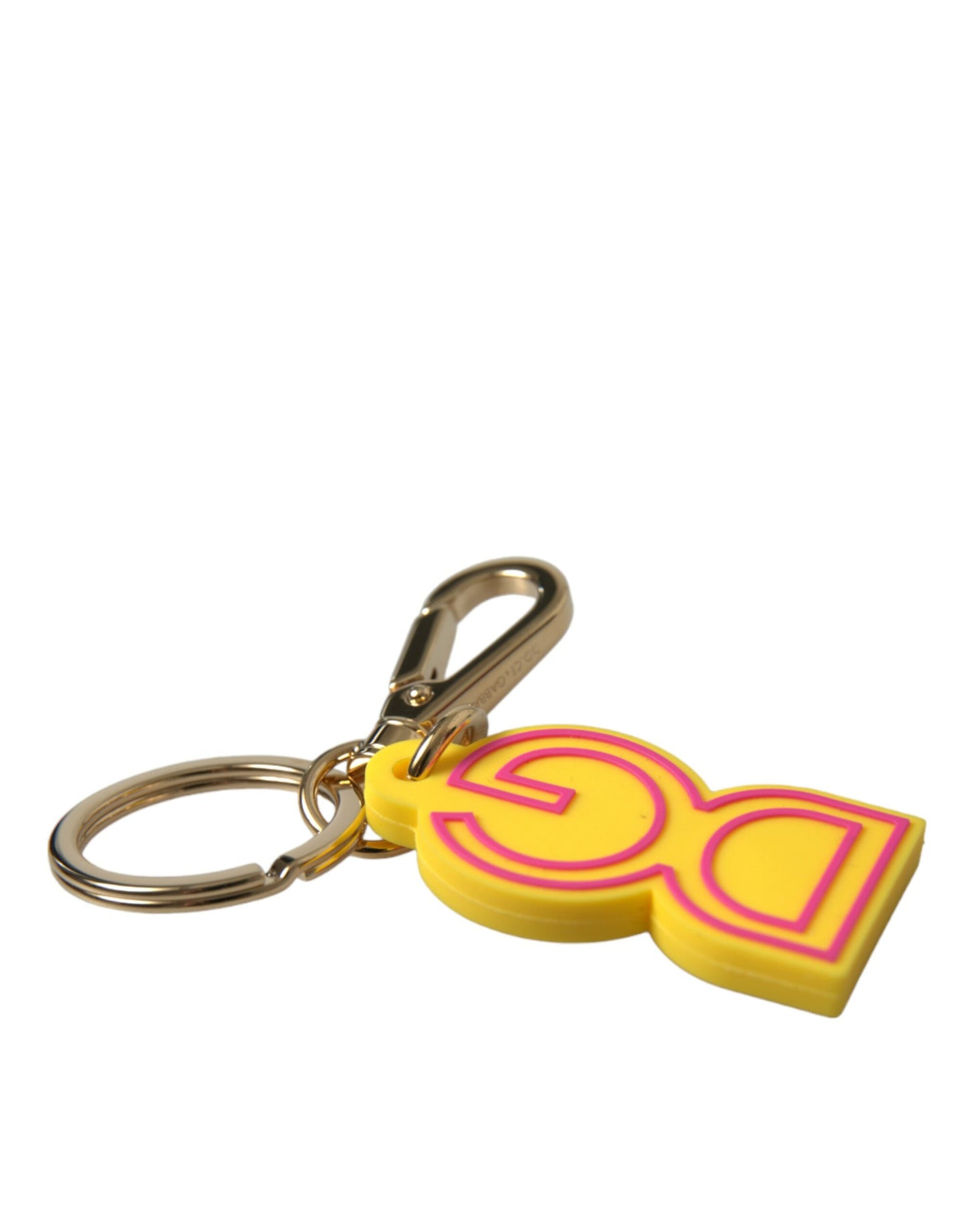 Dolce & Gabbana Yellow Rubber Gold Tone Metal DG Logo Keyring Keychain