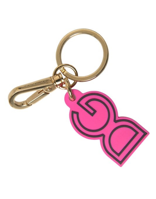 Dolce & Gabbana Pink Rubber Gold Tone Metal DG Logo Keyring Keychain