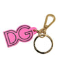 Dolce & Gabbana Pink Rubber Gold Tone Metal DG Logo Keyring Keychain