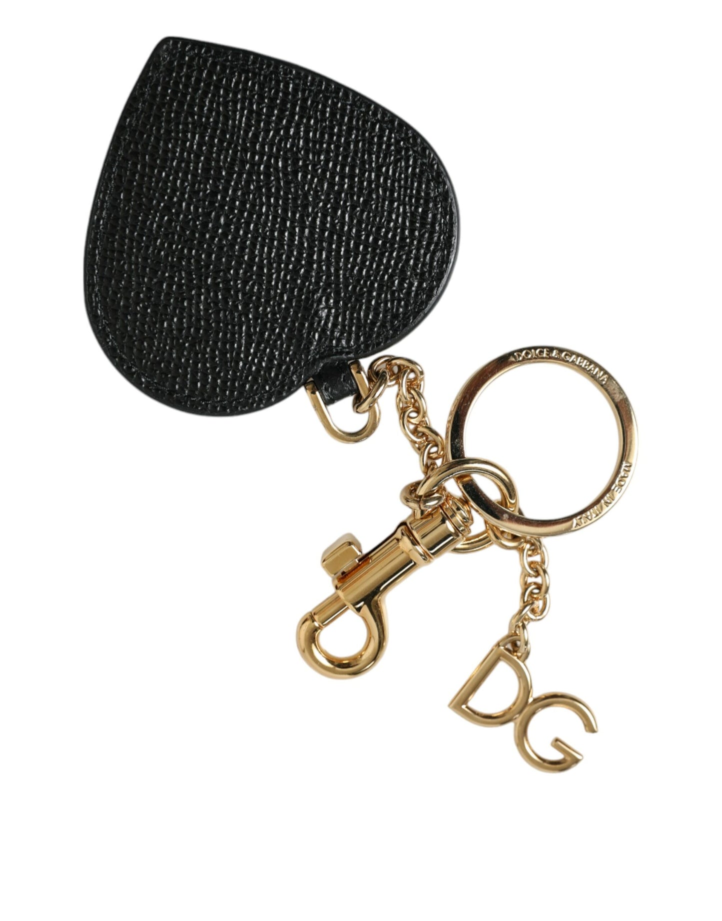 Dolce & Gabbana Pink Black Heart Leather Gold Tone Brass Keyring Keychain