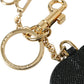 Dolce & Gabbana Pink Black Heart Leather Gold Tone Brass Keyring Keychain