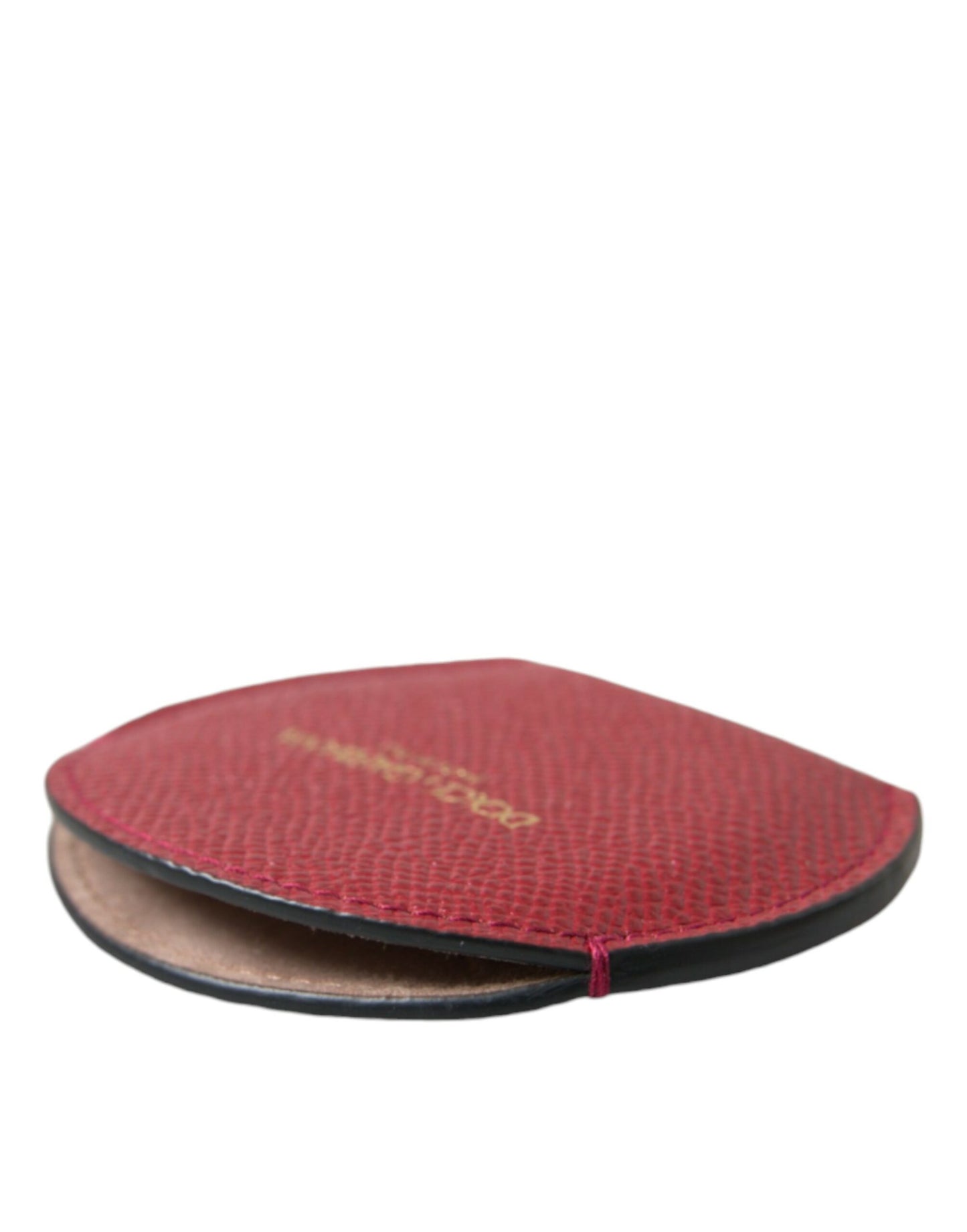 Dolce & Gabbana Red Calfskin Leather Round Logo Hand Mirror Holder