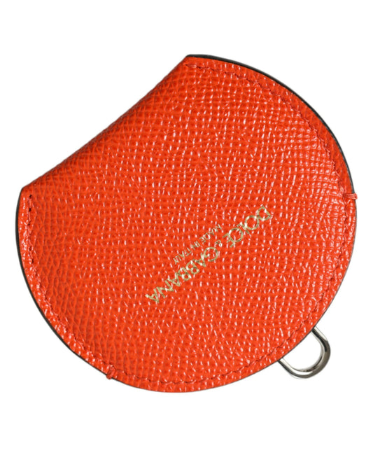 Dolce & Gabbana Orange Calfskin Leather Round Logo Hand Mirror Holder