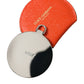 Dolce & Gabbana Orange Calfskin Leather Round Logo Hand Mirror Holder