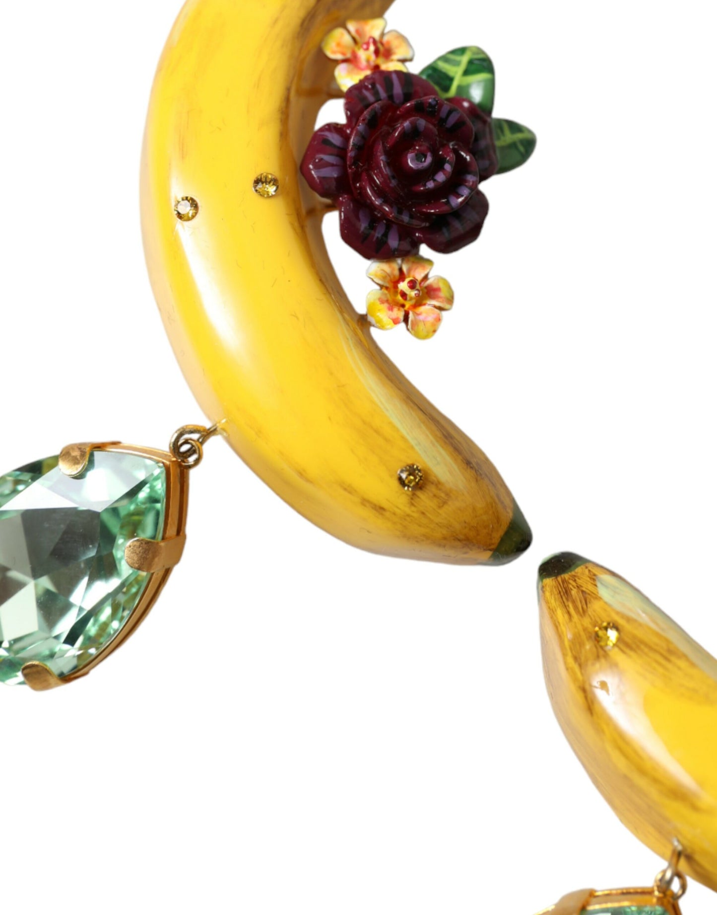 Dolce & Gabbana Gold Brass Crystal Banana Clip-on Dangling Earrings