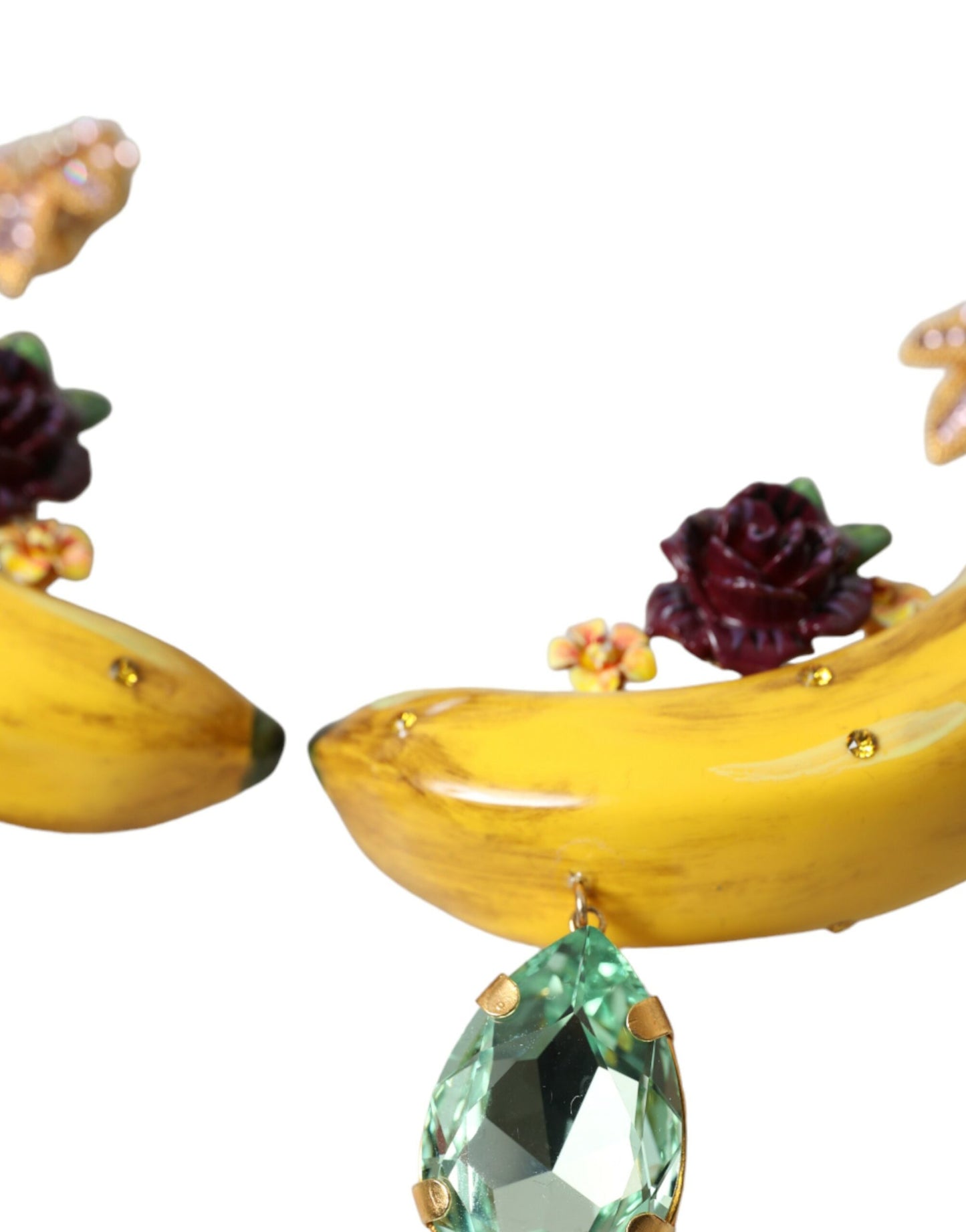 Dolce & Gabbana Gold Brass Crystal Banana Clip-on Dangling Earrings