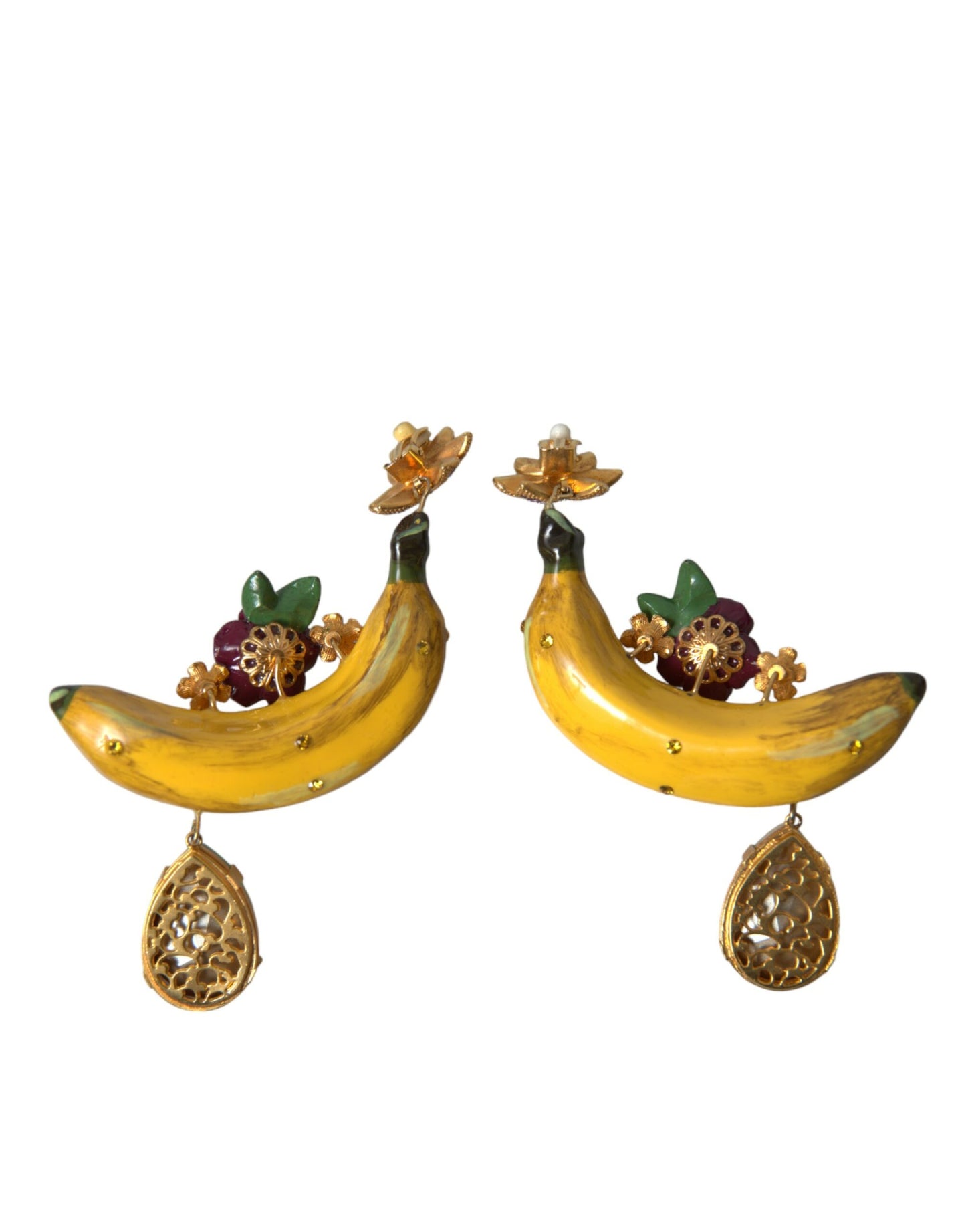 Dolce & Gabbana Gold Brass Crystal Banana Clip-on Dangling Earrings