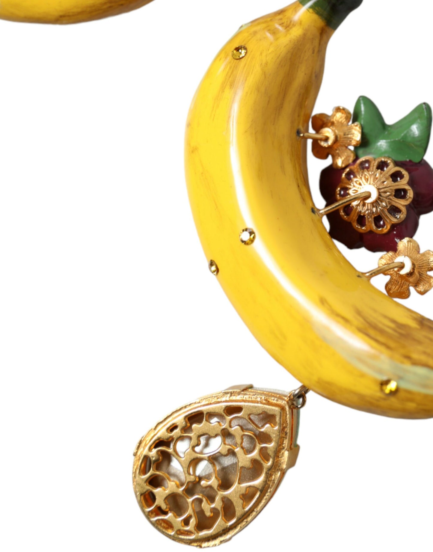 Dolce & Gabbana Gold Brass Crystal Banana Clip-on Dangling Earrings