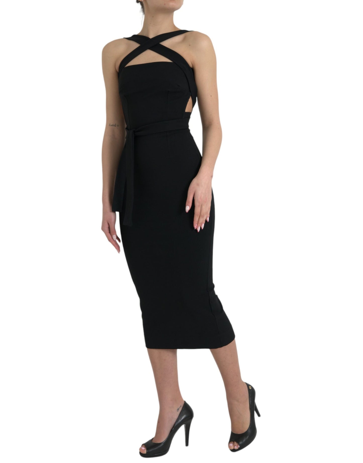 Dolce & Gabbana Elegant Black Halter Midi Dress