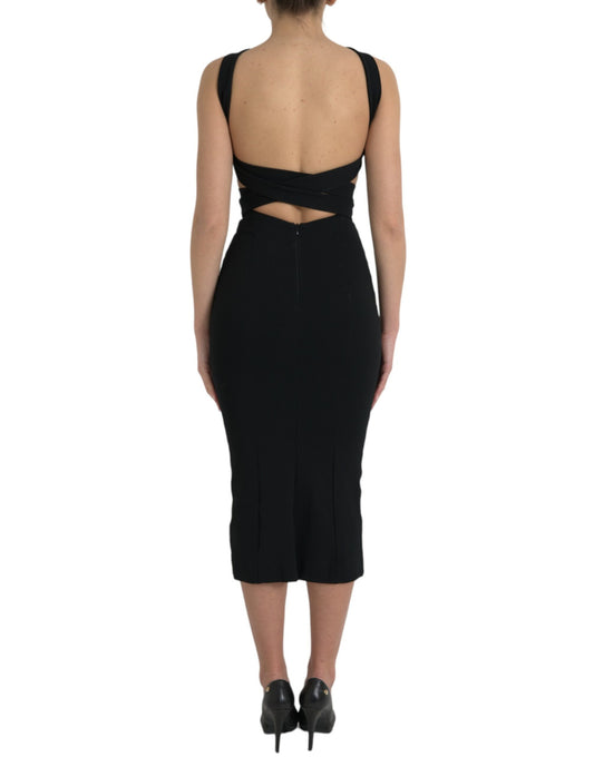 Dolce & Gabbana Elegant Black Halter Midi Dress