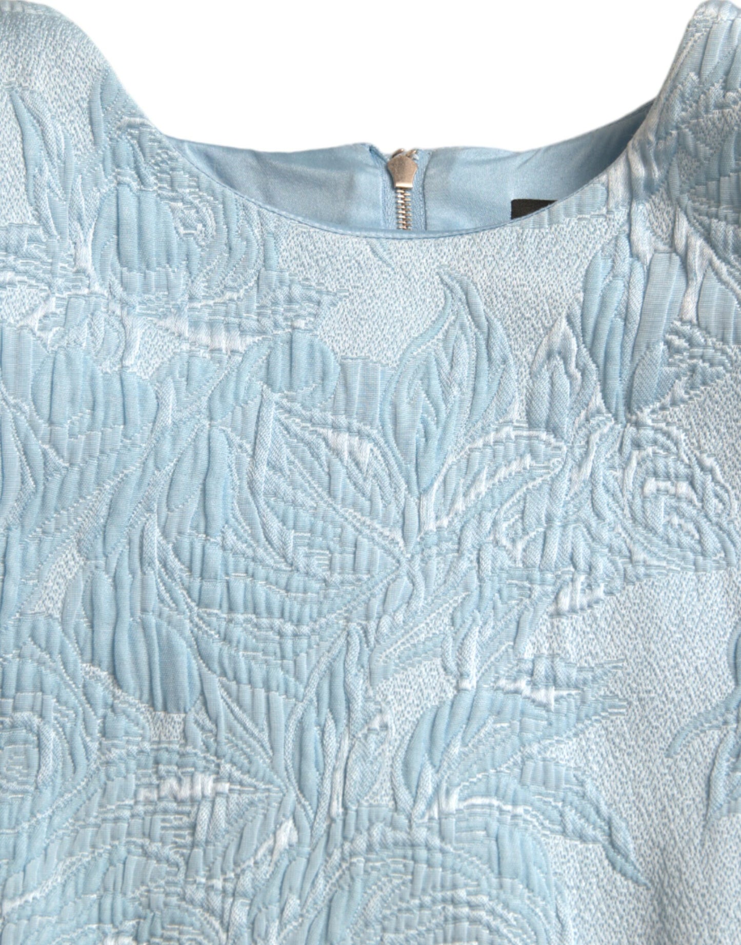 Dolce & Gabbana Elegant Sky-Blue Floral Jacquard Dress