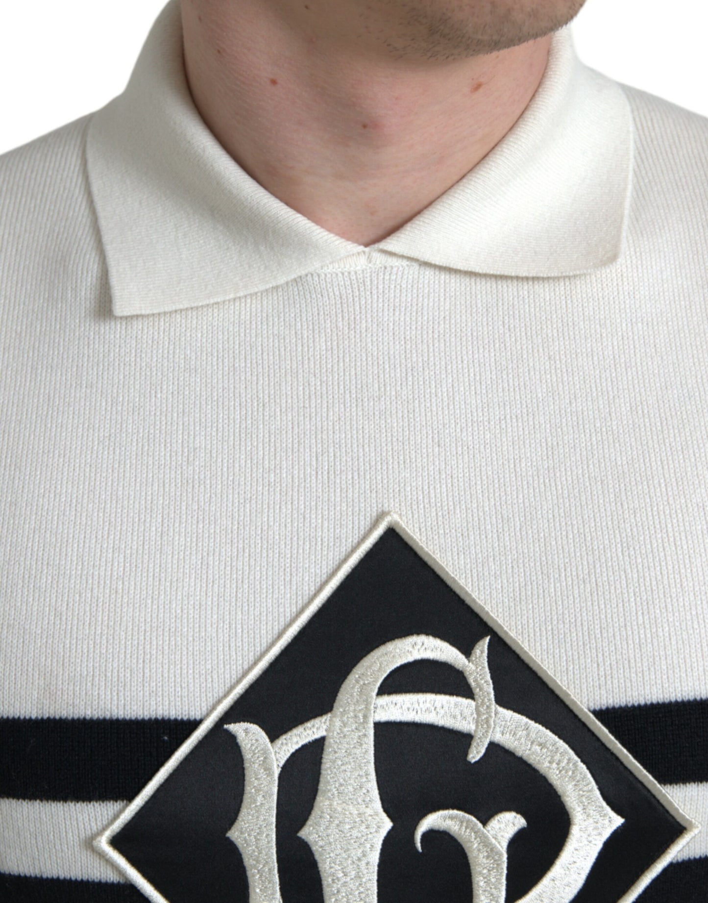 Dolce & Gabbana White DG Logo Collared Henley Shirt T-shirt