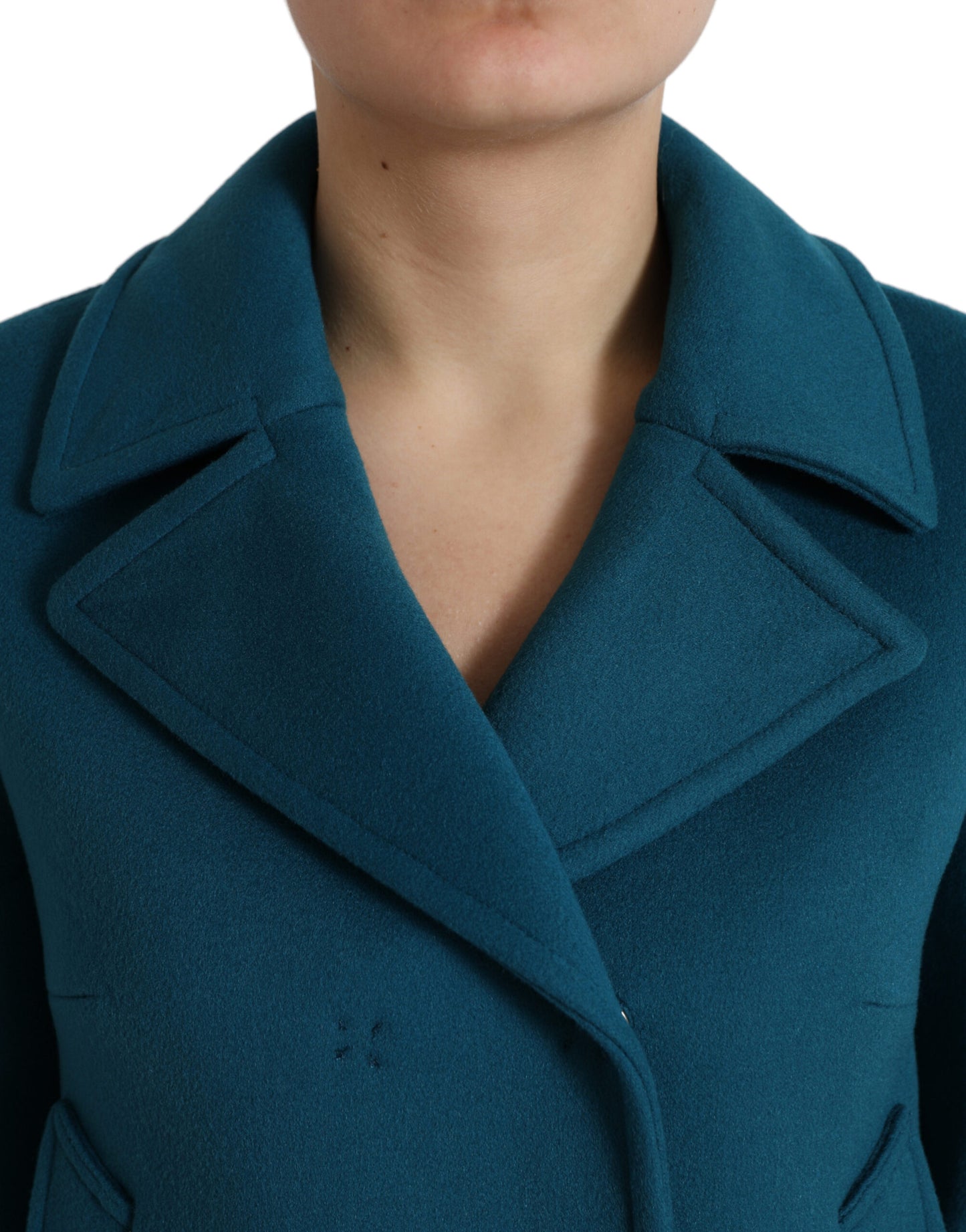 Dolce & Gabbana Blue Wool Cashmere Short Trench Coat Jacket