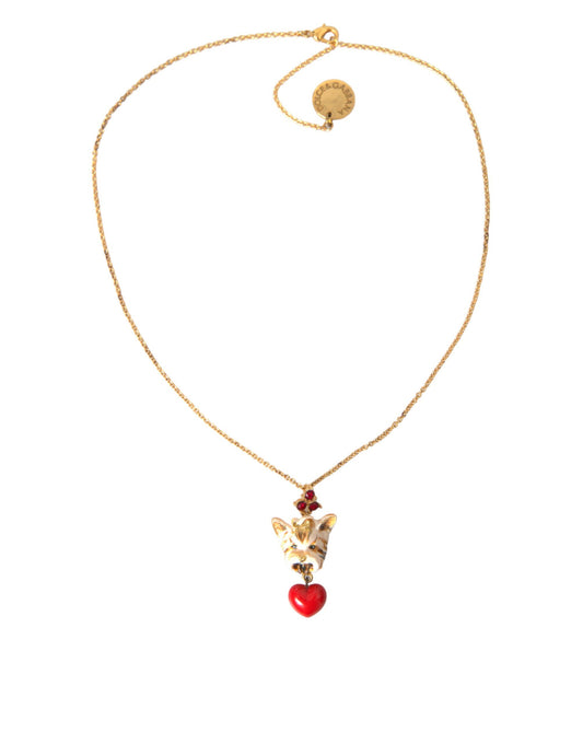 Dolce & Gabbana Gold Brass Chain Dog Heart Pendant Charm Necklace