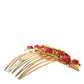 Dolce & Gabbana Gold Brass Crystal Heart Floral Hair Comb