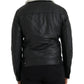 Dolce & Gabbana Black Leather Fur Collar Biker Coat Jacket