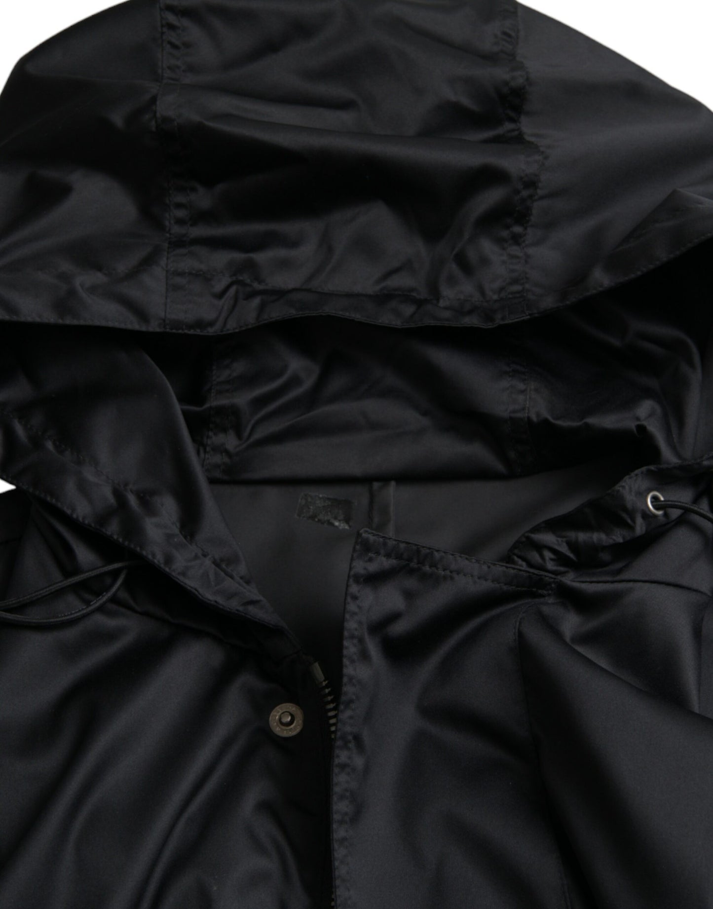 Dolce & Gabbana Black Hooded Long Windbreaker Jacket