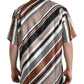 Dolce & Gabbana Brown White Silk Striped Short Sleeve Shirt