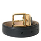 Dolce & Gabbana Black Leather Gold Metal Buckle Belt Men