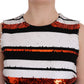 Dolce & Gabbana White Black Orange Striped Sequined Stretch Dress