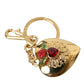 Dolce & Gabbana Metallic Gold Brass Heart Floral Pendant Keychain Keyring