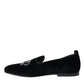 Dolce & Gabbana Black Velvet Crystal Crown Men Loafers Shoes