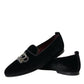 Dolce & Gabbana Black Velvet Crystal Crown Men Loafers Shoes