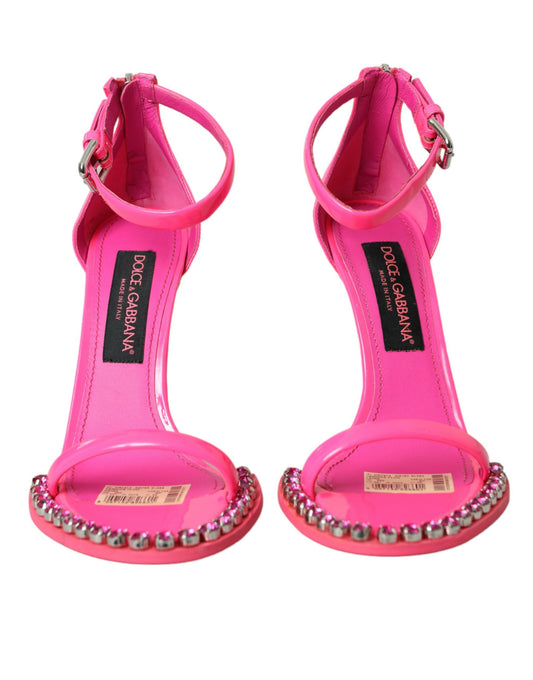 Dolce & Gabbana Pink Leather Crystal Heels Sandals Shoes