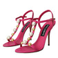 Dolce & Gabbana Pink Embellished Leather Sandals Heels Shoes