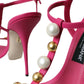 Dolce & Gabbana Pink Embellished Leather Sandals Heels Shoes