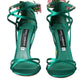 Dolce & Gabbana Green Flower Satin Heels Sandals Shoes