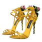 Dolce & Gabbana Yellow Flower Satin Heels Sandals Shoes