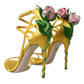 Dolce & Gabbana Yellow Flower Satin Heels Sandals Shoes