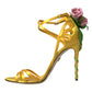 Dolce & Gabbana Yellow Flower Satin Heels Sandals Shoes