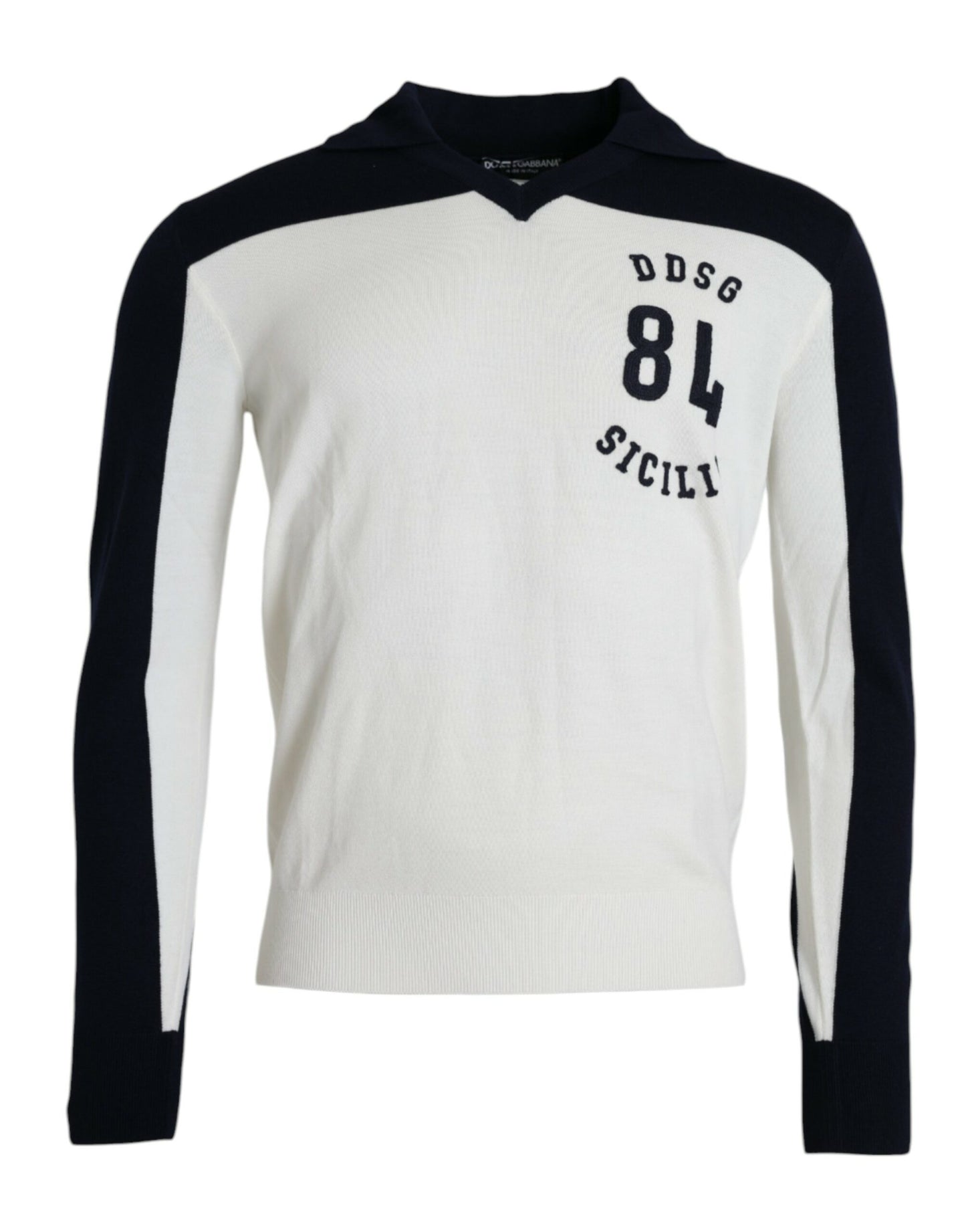 Dolce & Gabbana White Black SICILIA Henley Shirt Pullover Sweater