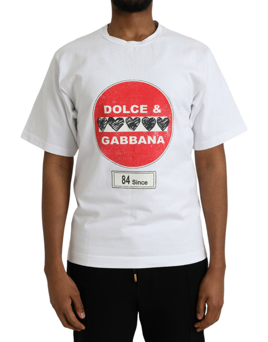 Dolce & Gabbana White Amor Heart Cotton Crewneck Short Sleeve T-shirt