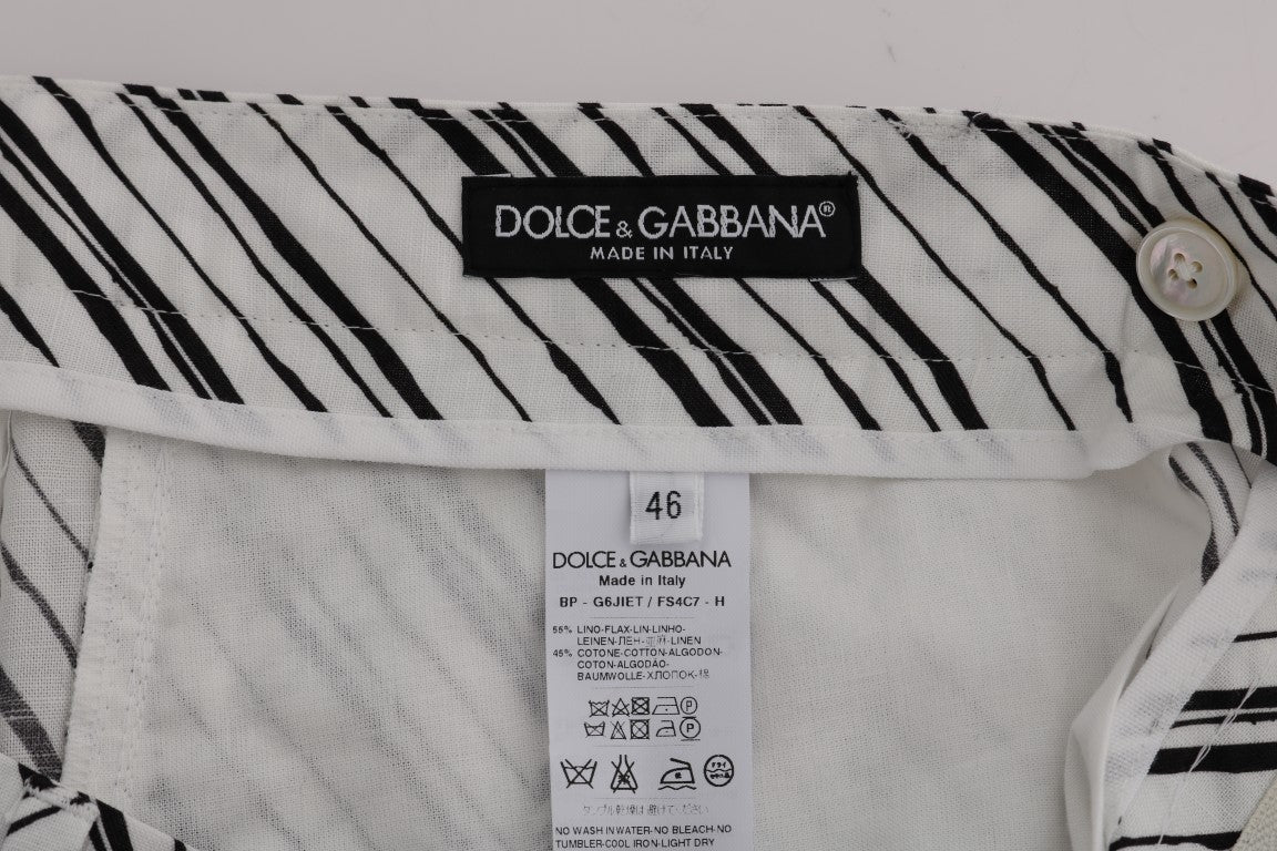 Dolce & Gabbana White Black Striped Casual Shorts