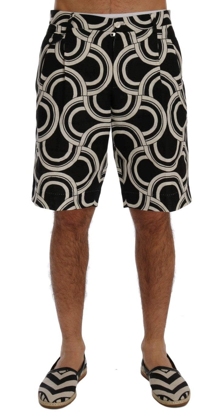 Dolce & Gabbana Black White Pattern Linen Shorts